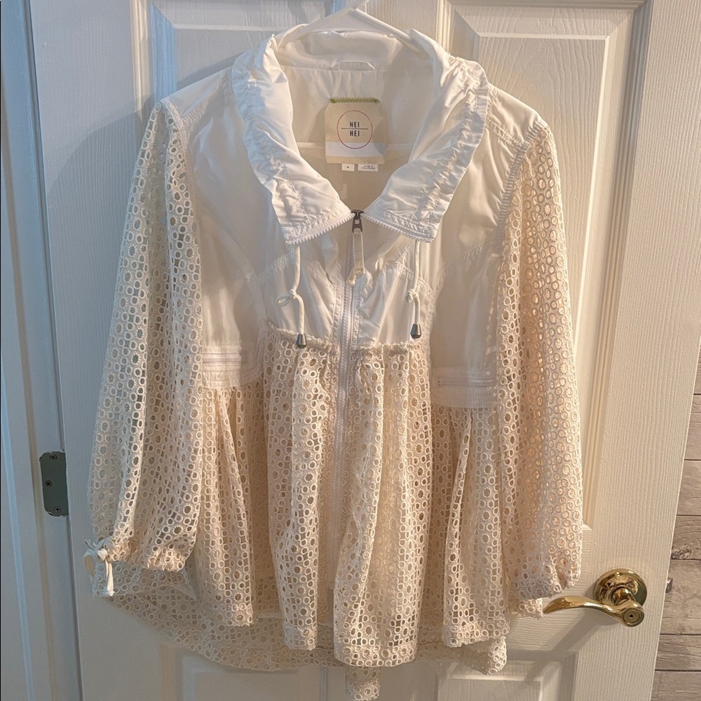HEI HEI White and Cream Eyelet Jacket lined and like brand new